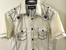 Roar Signature Mens Shirt M White Black Contrast Stitch Embroidered Western Y2K picture