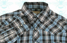 Wrangler Men's Size - M Blue Black Plaid Western Pearl Snap Long Sleeve picture