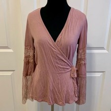 NEW Mauve Long Sleeve Wrap Top w/ Lace Sleeves picture