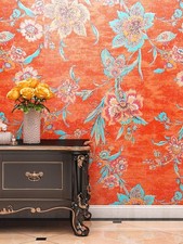 FunStick 17.5x354 Floral Wallpaper Peel And Stick Vintage Burnt Orange picture