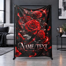 Red Roses Glowing Swirl Dark Floral Coral Fleece Blanket picture