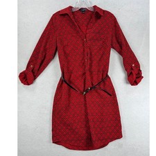 The Limited Ashton Red Black Geometric Print Shirt Dress with Belt Womens XS picture