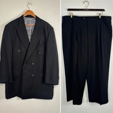 VTG Stacy Adams Suit 2 PC Double Breasted Black Pinstripe Superlative 150s READ picture