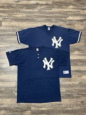 Vintage 1995 Russell Athletic New York Yankees Tshirt Mens XL & L Blue MLB Lot 2 picture