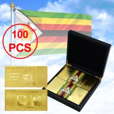 100pcs Zimbabwe One Hundred Trillion Dollars Gold Foil Plastic Banknotes in Box picture