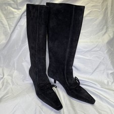 Burberry Sovereign Black Suede Knee High Kitten Heel Loafer Square Toe Boot 39.5 picture