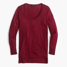 J.Crew Burgundy Dark Red Drapey Scoop Neck Long-Sleeve T-Shirt XXS NEW NWT picture