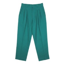 Vtg LIZ CLAIBORNE Green LINEN Tapered Pleated High-Waisted Pants (12) 26