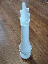 Vintage Fenton Hobnail Milk Glass Swung Pedestal Vase 16