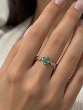 0.30ct Natural Colombian Emerald Ring 925 Sterling Silver Size 6 Certified picture