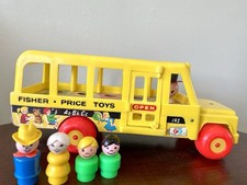 Vintage Fisher Price Little People School Bus 192 Wood Base 1965 Blonde Boy picture