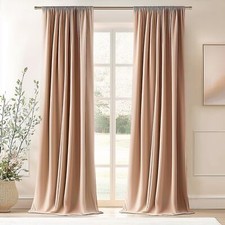 Topfinel Blush Beige Brown 96 Inches Long Velvet Room Darkening Curtains, Bla... picture