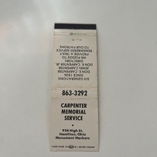 Carpenter Memorial Service Hamilton OH Vintage Matchbook Cover TMB49-5 picture