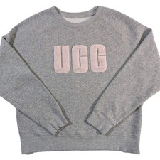 UGG RTW Madeline Fuzzy Letter Sweatshirt Size M Gray Pink Logo Pullover  picture