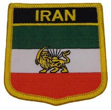 IRAN Persian Lion Old Country Flag Iron On PATCH CREST BADGE SHIELD SHAPED picture