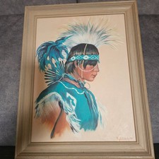 The American Indian Oil Painting Signed Framed  picture