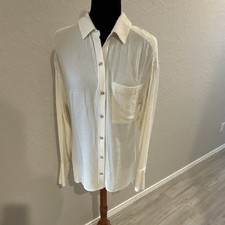 Pilcro Anthropologie Women's Button Down Cream Shirt picture