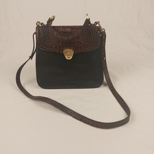 Brahmin Vittoria Vintage Black and Pecan Embossed Croc Leather Crossbody Bag picture