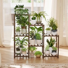 3 Tier Ladder Plant Stand Wood Indoor Outdoor Tiered Plant Shelf Rack 7 Pots picture