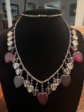 Unsigned frosted glass heart charm necklace picture