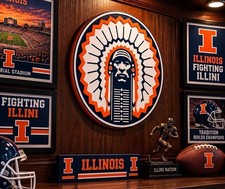 Illinois fighting Illini  wall desk shelf man cave sign 3d print 9