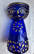 RARE Walther Glas Cobalt Blue Gold Trim Bjorn Wiinblad Style Hyacinth Vase 6.25