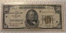 1929 $50 Cleveland CRISP AU+ Federal Reserve Bank Note- Crisp-No Holes No Stain picture
