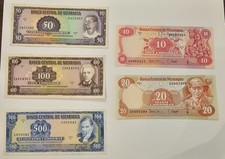 1979 LOT OF 5 NICARAGUA 10 20 50 100 500 CORDOBAS. picture