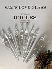 Glass ICICLE Christmas Tree Ornaments Handmade Blown Unique Set 10 NEW w Box picture