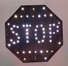 1920’s Vintage STOP Sign Metal Large cats eye with collars and. springs  (30”) picture