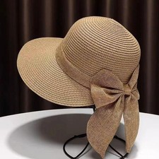Women's Bowknot Straw Sun Hat Wide Brim Uv Beach Cap Breathable Summer Outdoor picture