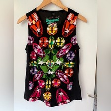 Desigual Black Tee with Colorful Gems Appliqué picture