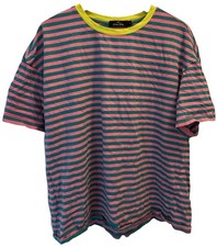 VTG Y2K 2000s 1990s Men’s Plus Size Big Tall 100% Cotton Striped T-shirt L XL picture