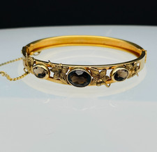 Vintage Signed Russel 12K Gold Filled Smoky Quartz Hinged Bracelet 6.75 inch picture