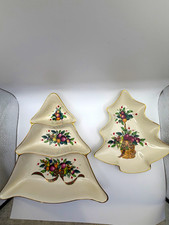 Lenox Holiday Tartan Tree Tray Set of 2 Ceramic Ivory Multicolor Dishwasher Safe picture