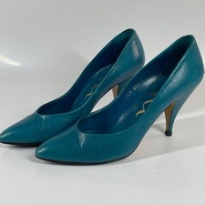 Vintage Nina Turquoise Blue Leather 80s High Heel Pumps Size 6-6.5 Halloween picture