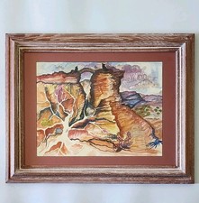 Mary Lou Ray Greer Original Watercolor Painting Southwest Desert Canyon Framed picture