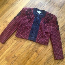 Vintage Blossom Rosen Matador Jacket Sz 4 Red Black Houndstooth 90s Maximalist picture