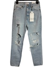 NWT Zara Classic Mom Fit Jeans Women's Sz 2 Distressed High Rise Ankle Length picture