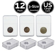 12 Pack 3 Size Assorted Slab Coin Holders For US Large Cent Cornet Wreath Bust picture