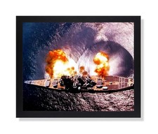 USS Missouri Battleship Firing Guns Military Picture Black Framed Art Print picture