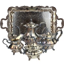 Vintage Gorham Silverplate Strasbourg Tea Coffee Service Set w/ Ornate Tray picture