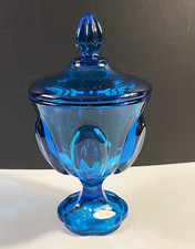 Vintage Viking Glass Epic Six Petal Covered Candy Dish Bluenique Blue MCM 8.5