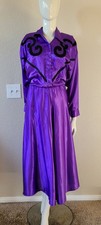 VTG Lilia Smitty Purple Satin Western Dress Black Applique Cowgirl Rodeo Country picture