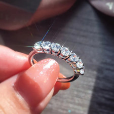 14K Solid White Gold Moissanite Half Eternity Wedding Band 1.50 Carat Round Cut picture