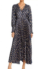 Rebecca Taylor Zia Navy Fleur print Pleated Dress - size Small - retail $425 picture