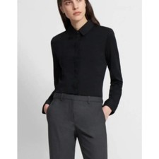 Theory Apex Tee Fitted Shirt NWT Black Button Up Collared Blouse Women's S picture