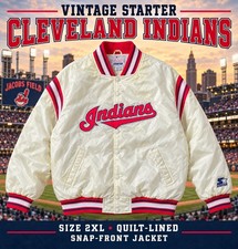 Vintage Starter Cleveland Indians Jacket Mens 2XL Cream Quilted Snap Front MLB picture