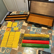 Vintage Catalin Chinese Mahjong Set 144+ Tiles Complete Marbled Racks Case picture