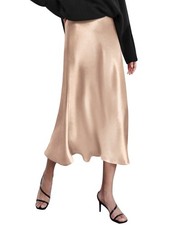 Zeagoo Women's Midi Skirts Fall Zipper High Waisted Casual Silk Skirt Work XS picture